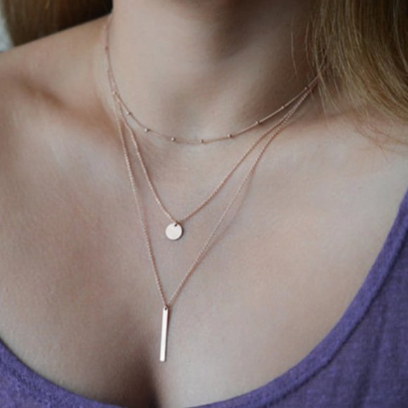 Minimalist Bohemian Indie Layered Gold Necklace - Picture 4 of 11